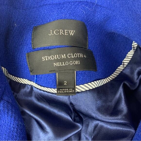 j crew size 2 blue stadium cloth pea coat wool blend business casual royal - Picture 3 of 11